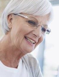 Joyful older lady with short hair