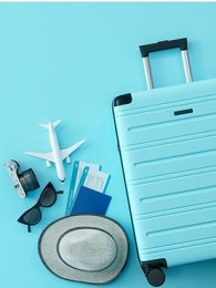 Vacation packing items displayed creatively