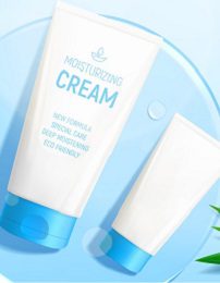 Skincare products with blue caps