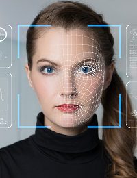 Woman with digital face grid