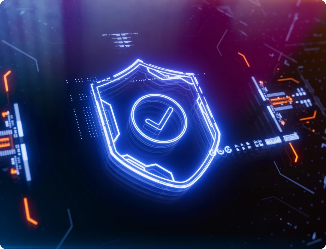 Digital shield with checkmark icon