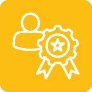Person with award icon on yellow background