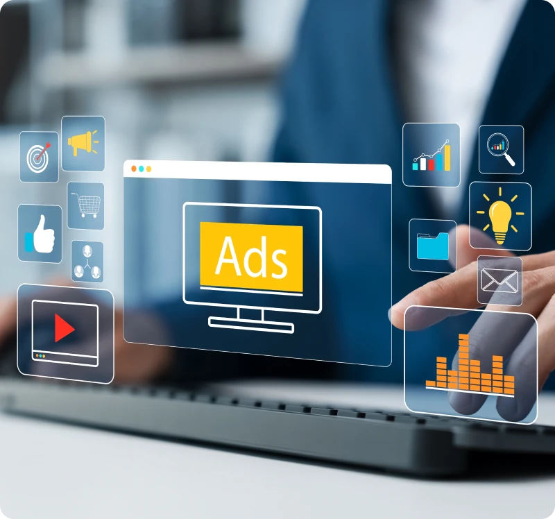 Digital marketing concept with virtual icons
